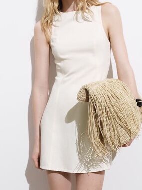 Mango Off White À-Line Denim Dress